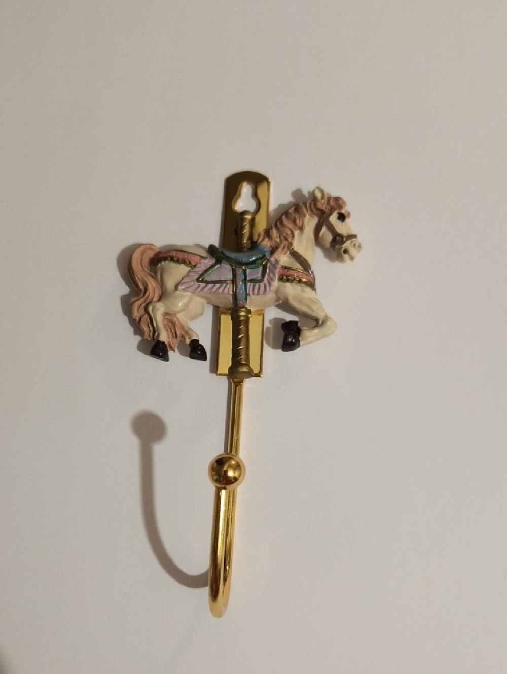 Avon Vintage Carousel Horse Wall Hook - Gold with Pastel Horse B1